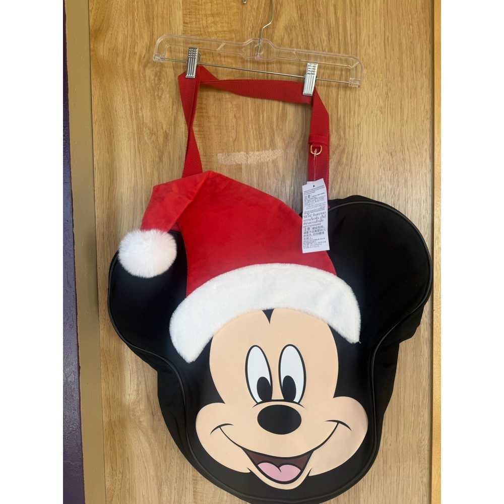 Disney Parks Santa Mickey Mouse Big Face Holiday Canvas Tote Christmas XL🎄NWT
